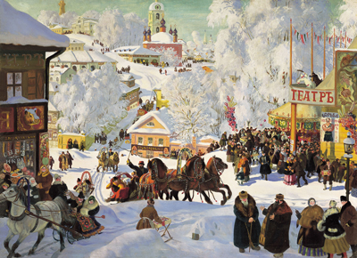 Boris Mikhaylovich Kustodiev (1878-1927) Butterwoche (Masleniza) 1919, Öl auf Leinwand Russische Kunstakademie Museum, St. Petersburg